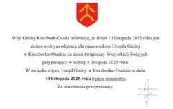 Tekst informacji zawarty w artykule, u góry herb gminy