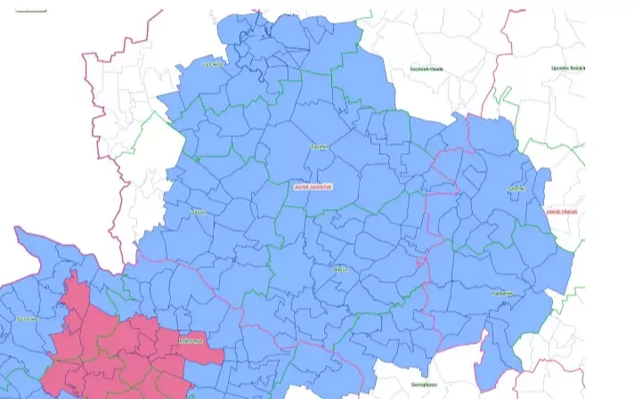 mapa przedstawia aktualne strefy związane z występowaniem rzekomego pomoru drobiu (ND) na terenie województwa mazowieckiego.